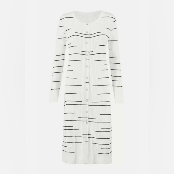 EUC Cabi Dashes Sweater Long Cardigan Size Small White and Black - Picture 3 of 10